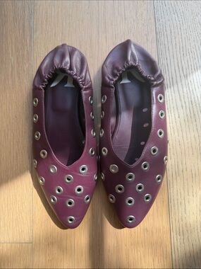 Roseanna Burgundy Pointed Flats with Silver Grommet Accents size 38